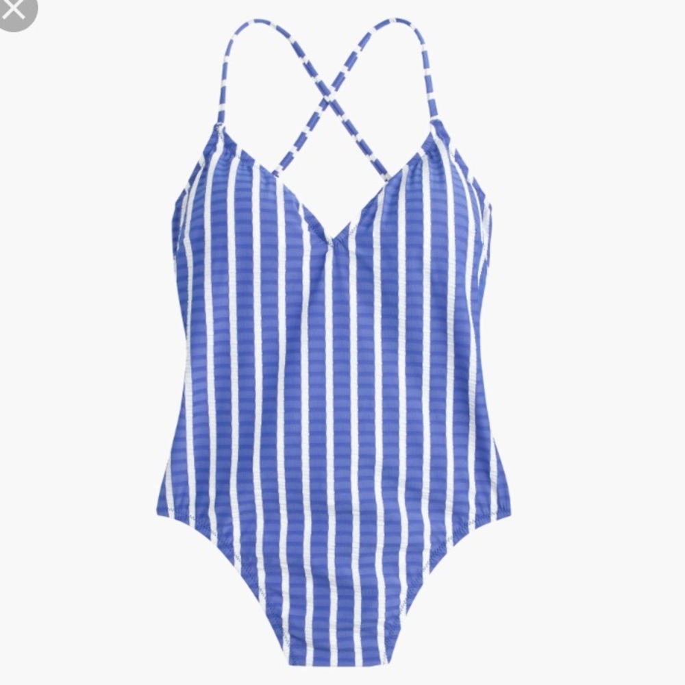 J. Crew lace up one-piece swimsuit puckered stripe
